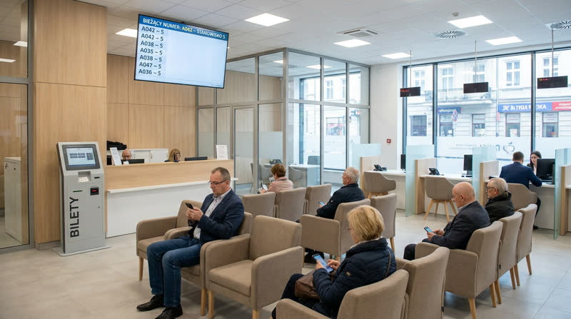 Poczekalnia z numerowym systemem obsługi