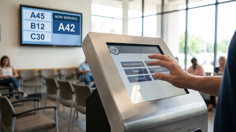 Biletomat i ekran systemu kolejkowego